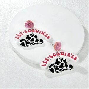 Shania Twain Let's Go Girls Cowboy Hat Charm Earrings in Pink and White NWT